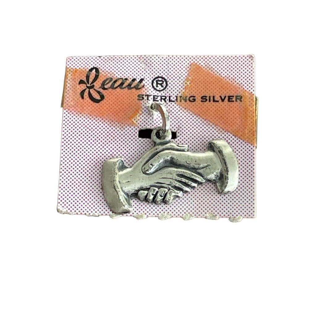 Vintage Beaucraft Beau Sterling Silver Handshake Friends Charm 3D New Old Stock